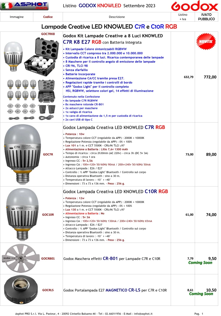 Listino prodotti Godox con prezzi lampade e accessori